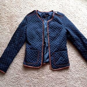 Massimo Dutti navy quilted jacket with brown leather trim sz XS